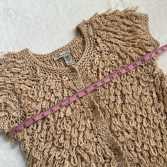 American Rag Women’s Shaggy Wool Blend Short Sleeve Boho Crop Cardigan Tan XS - Picture 7 of 9